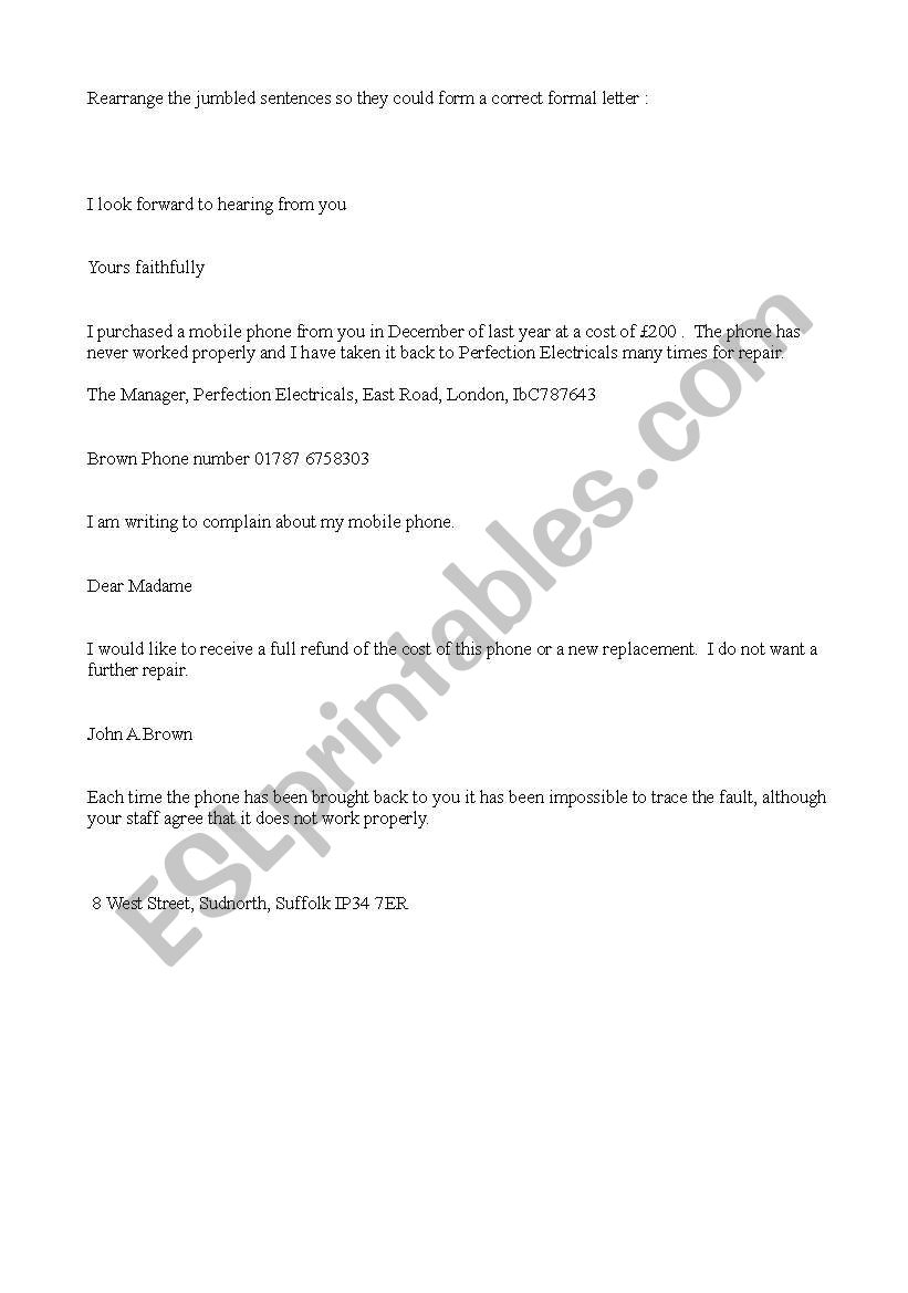 jumbled formal letter  worksheet