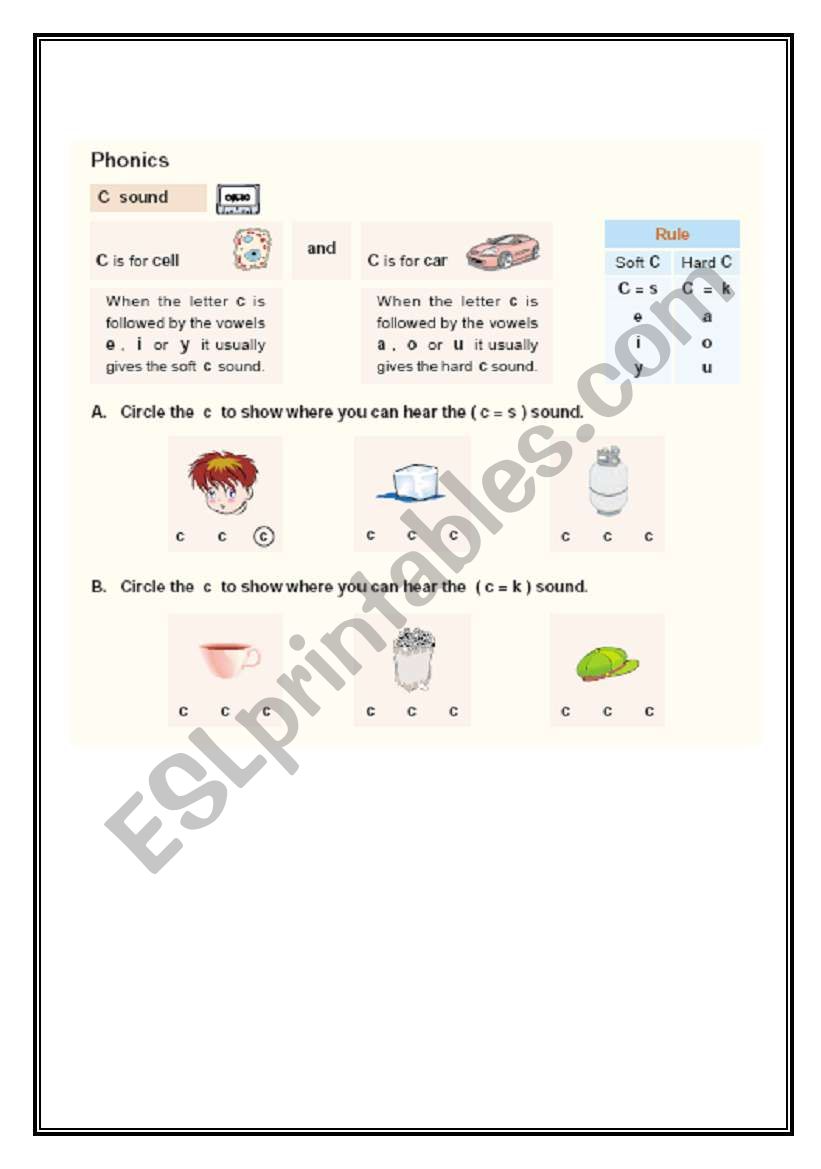 Hard C & Soft C worksheet