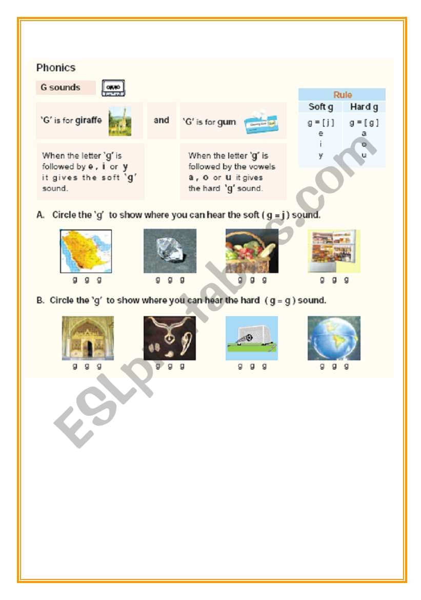 Hard G & Soft G worksheet