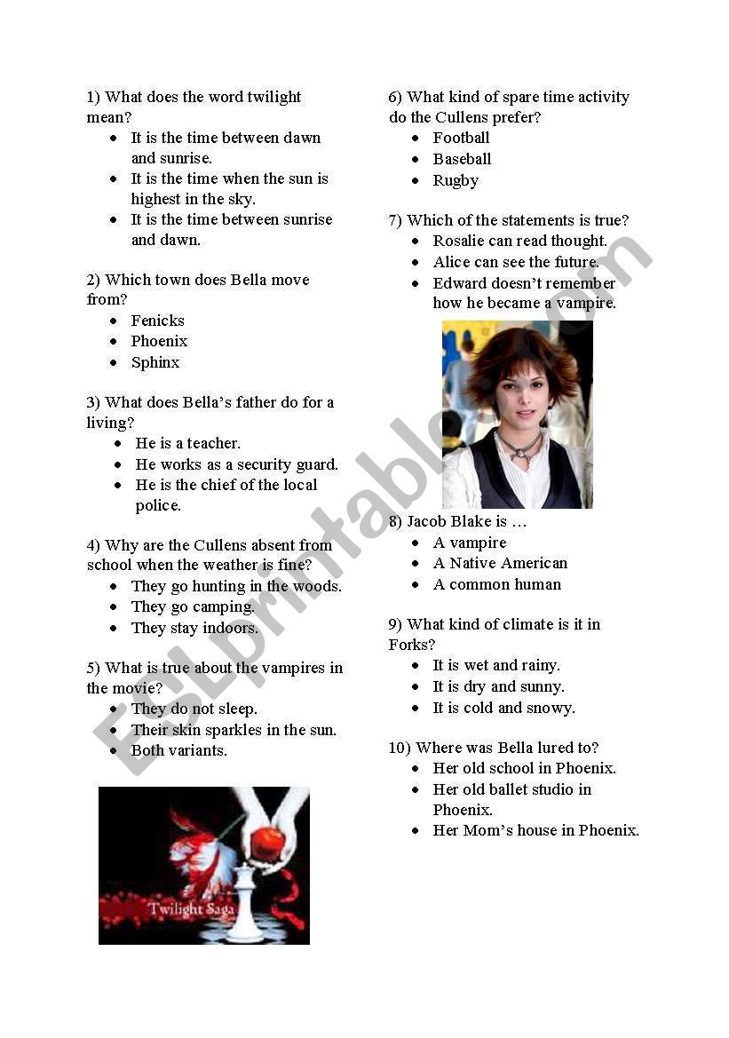 Twilight quiz worksheet