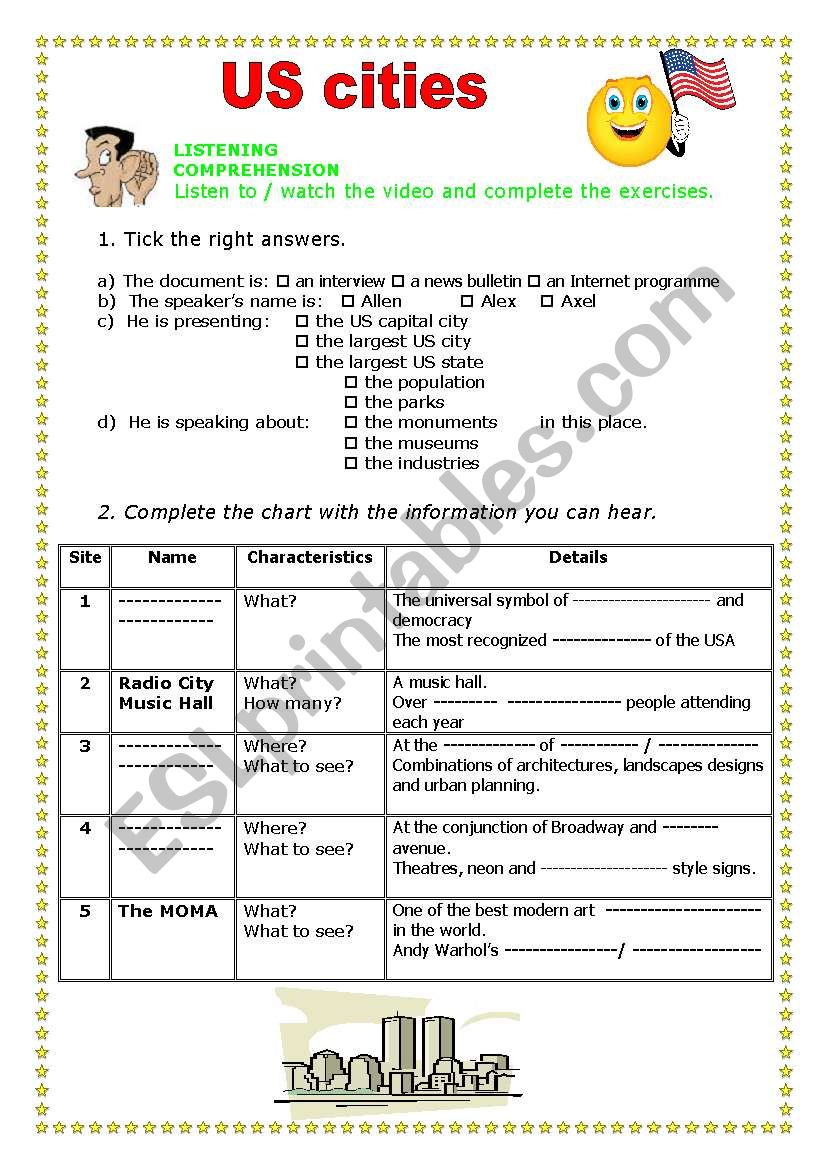 US Cities: New York worksheet