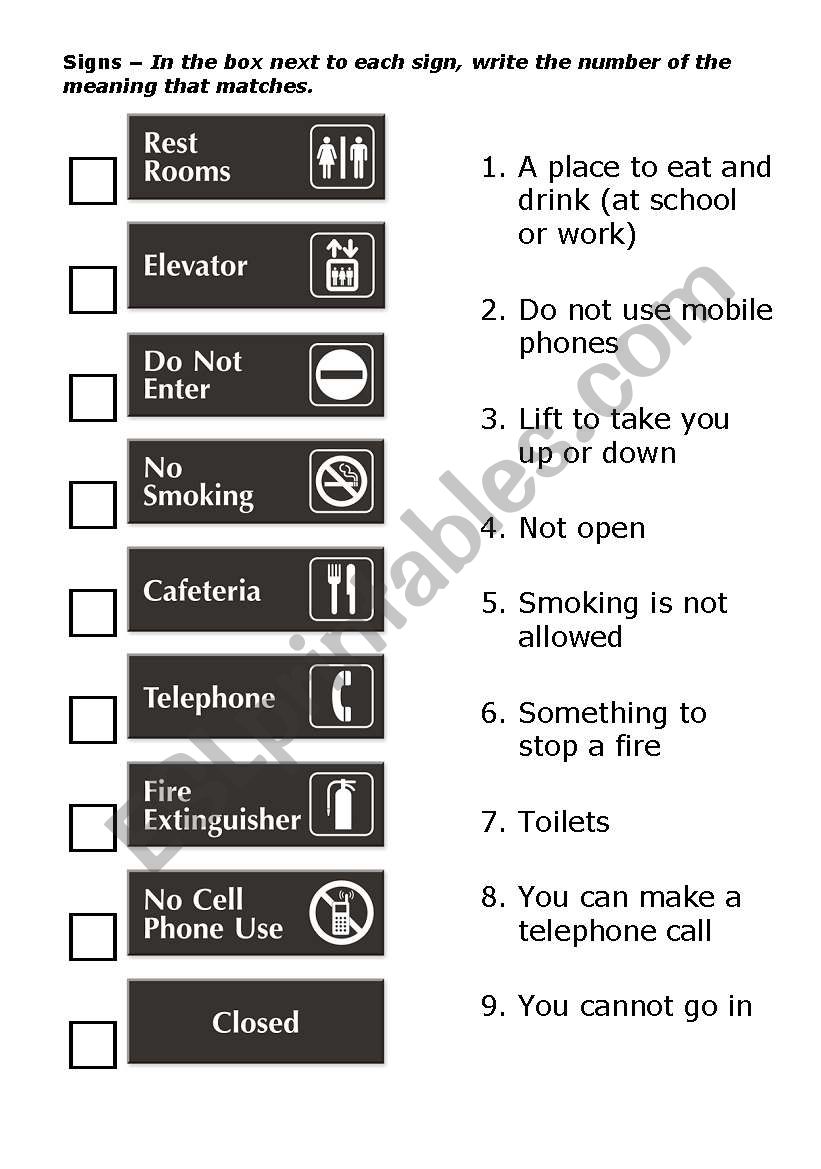 Signs worksheet 2 worksheet