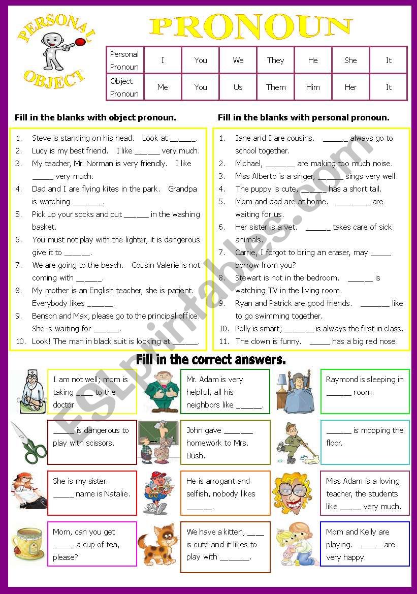 Personal and Object Pronoun worksheet