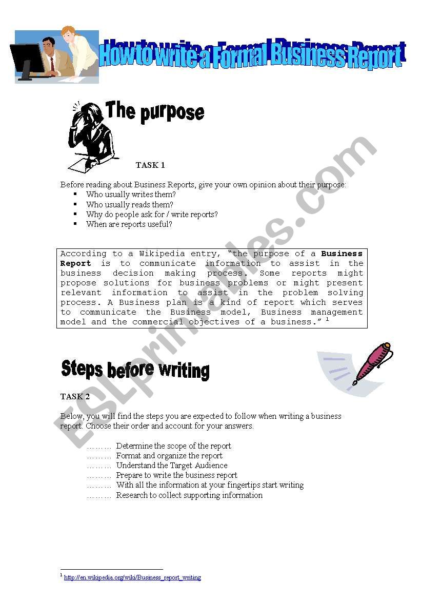 Writing Business Reports worksheet