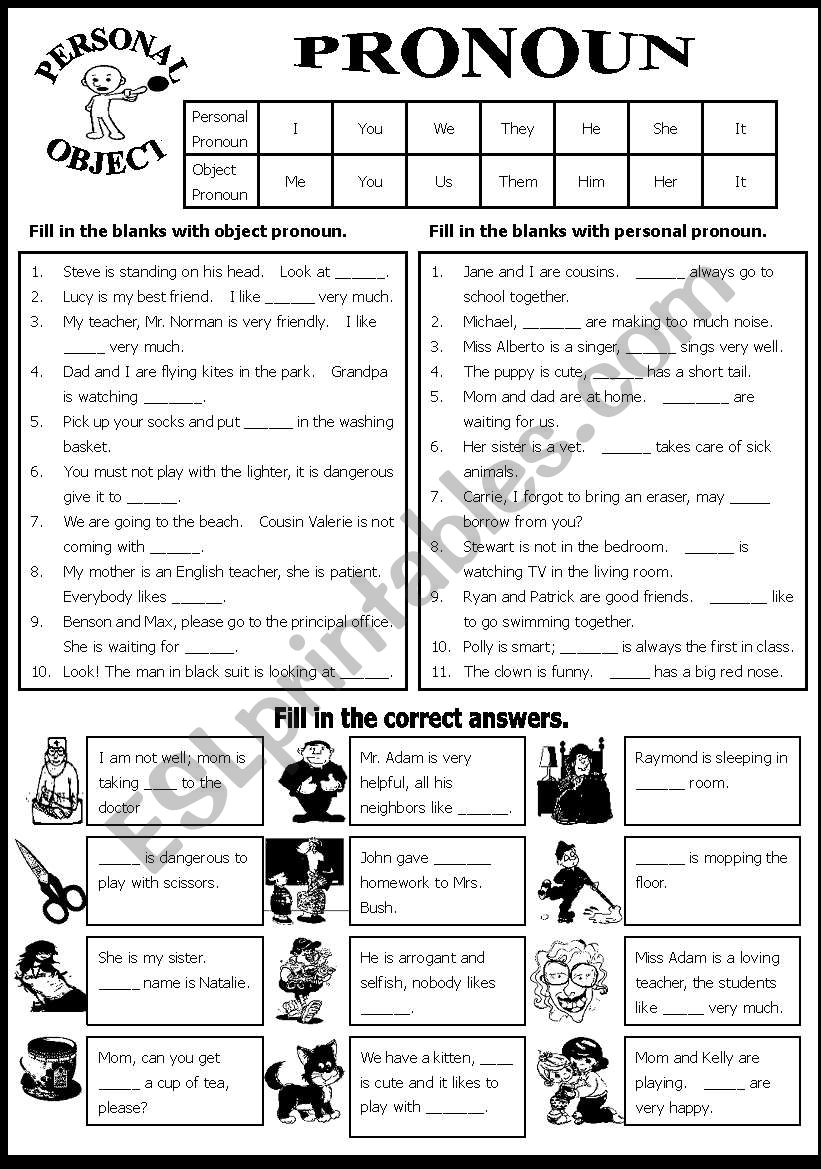 Personal and Object Pronoun worksheet