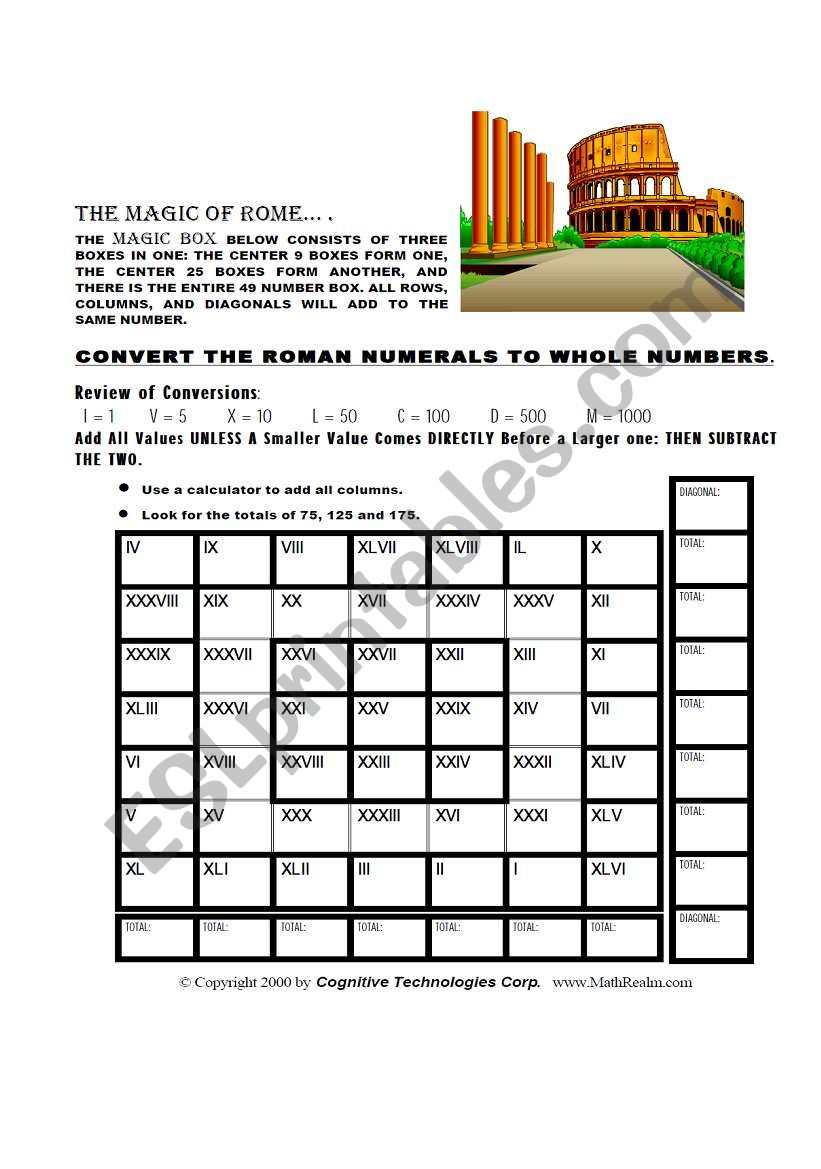 Roman Numerals Puzzle worksheet