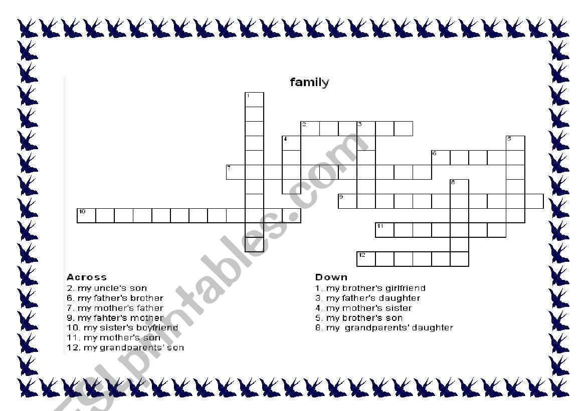 family crossword worksheet