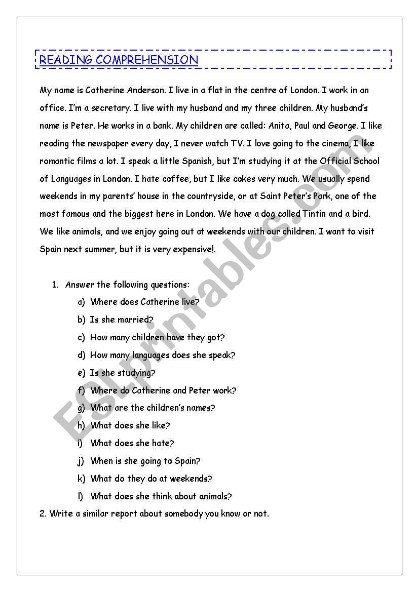 PRESENT SIMPLE READING worksheet