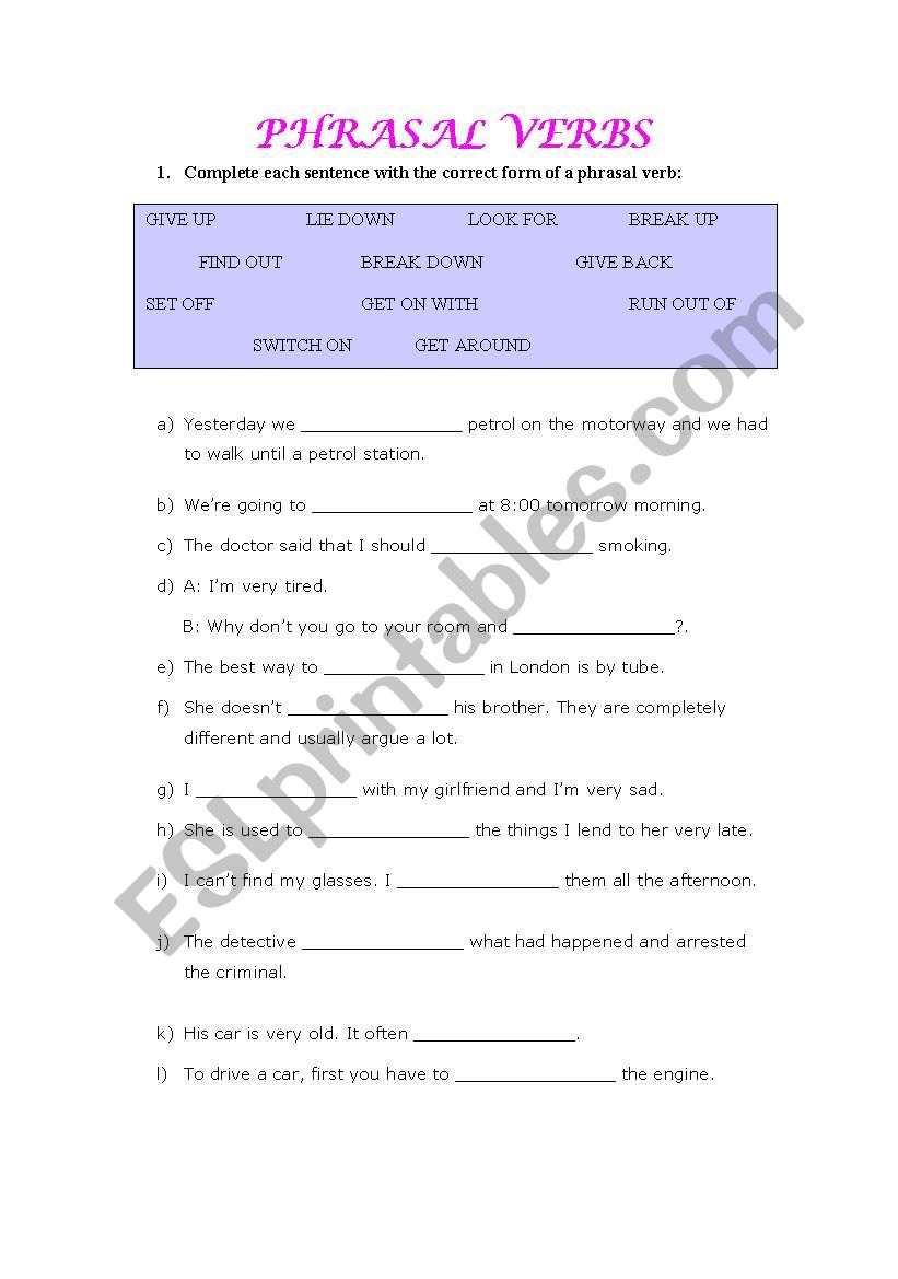 PHRASAL VERBS REVISION worksheet