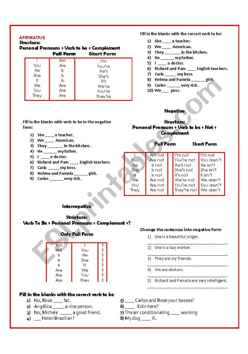 Verb to be worksheet