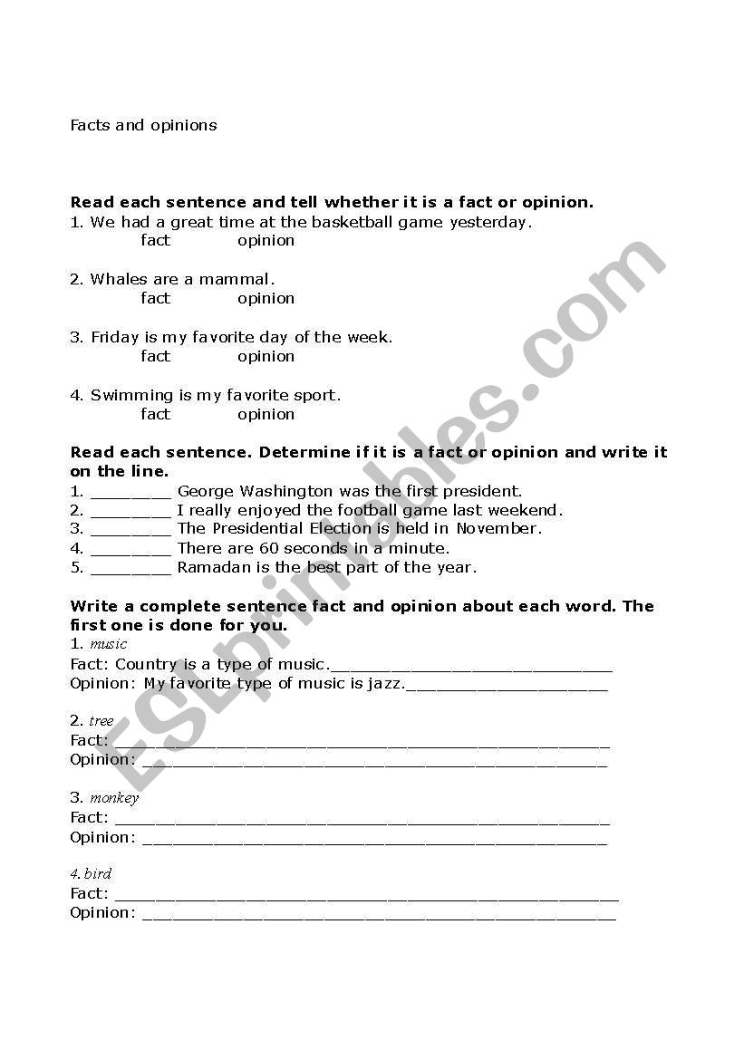 facts and opinions worksheet