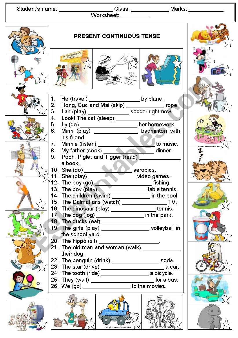 PRESENT PROGRESSIVE TENSE worksheet