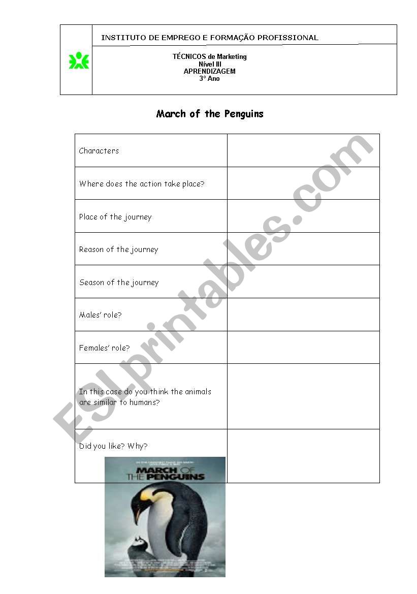 March of the pinguins worksheet