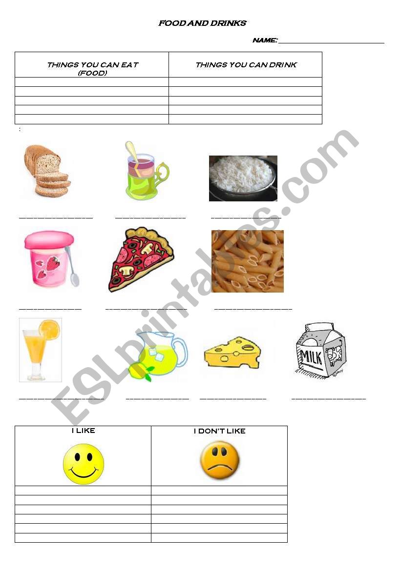 food and drinks worksheet