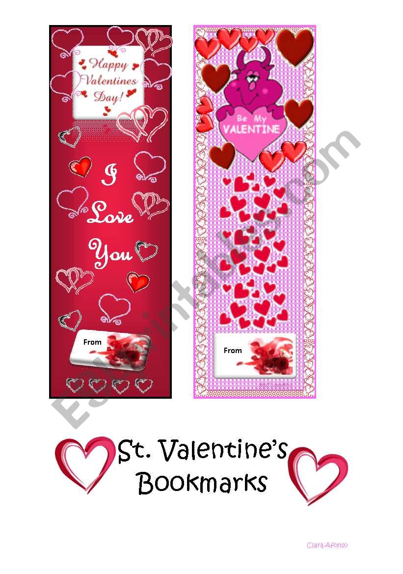 St. Valentines bookmarks worksheet