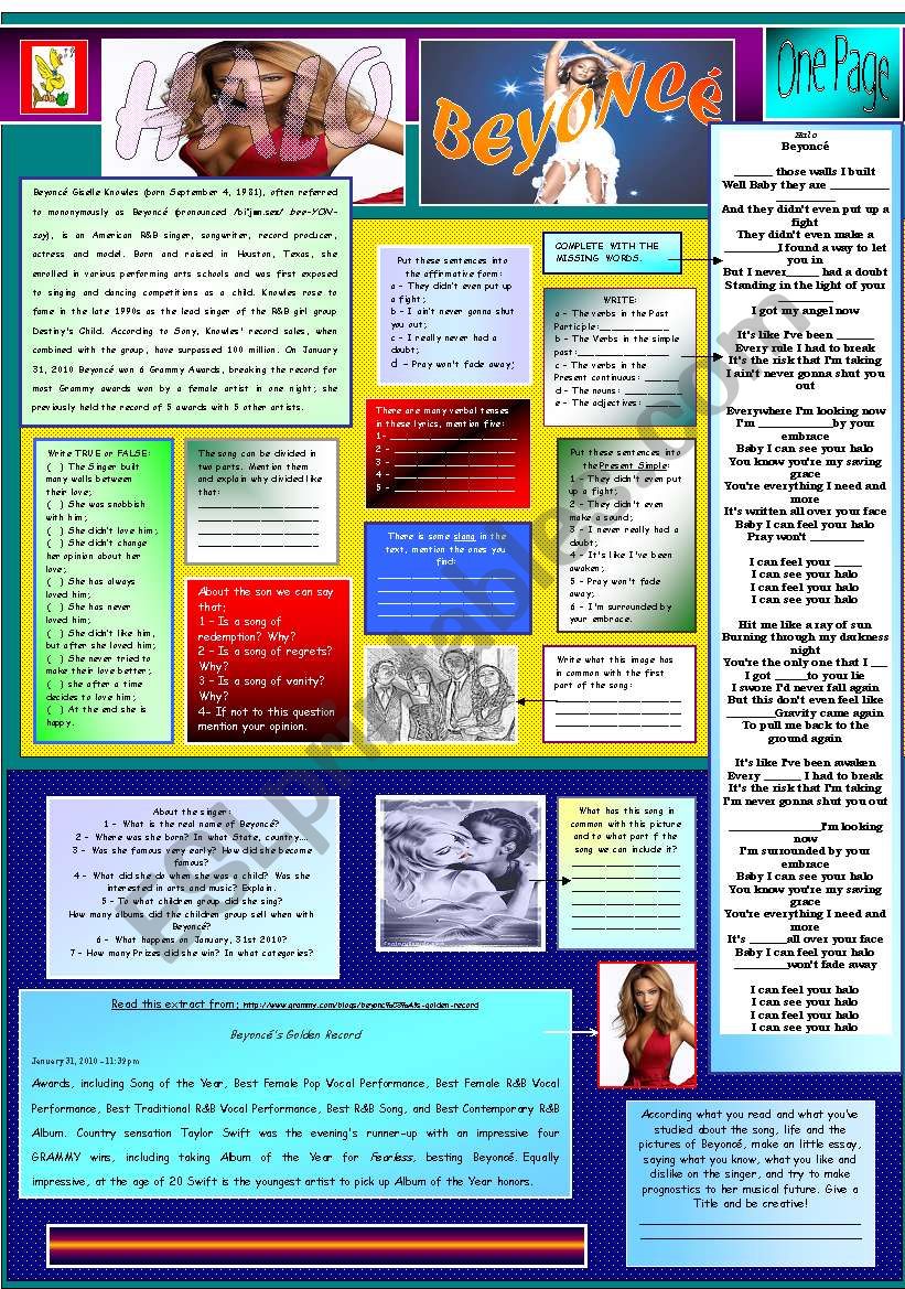 HALO - BEYONCÃ‰ - ONE PAGE worksheet