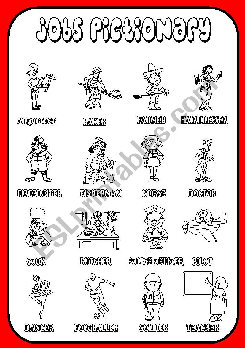 Jobs Pictionary worksheet