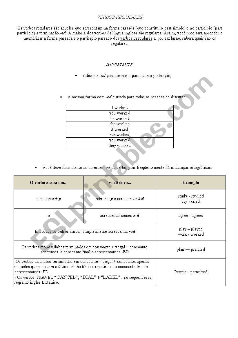 past tense - regular worksheet