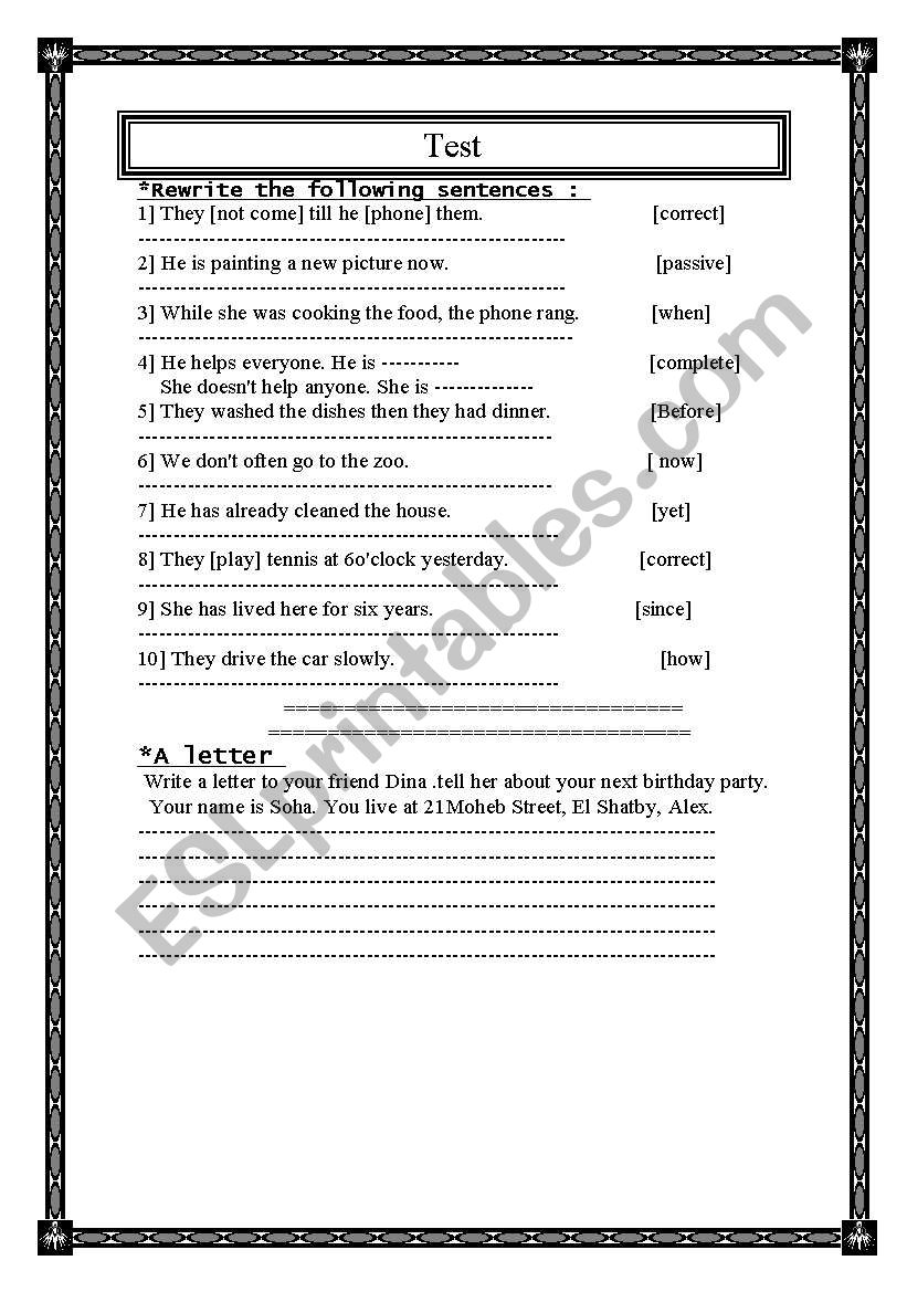 test worksheet