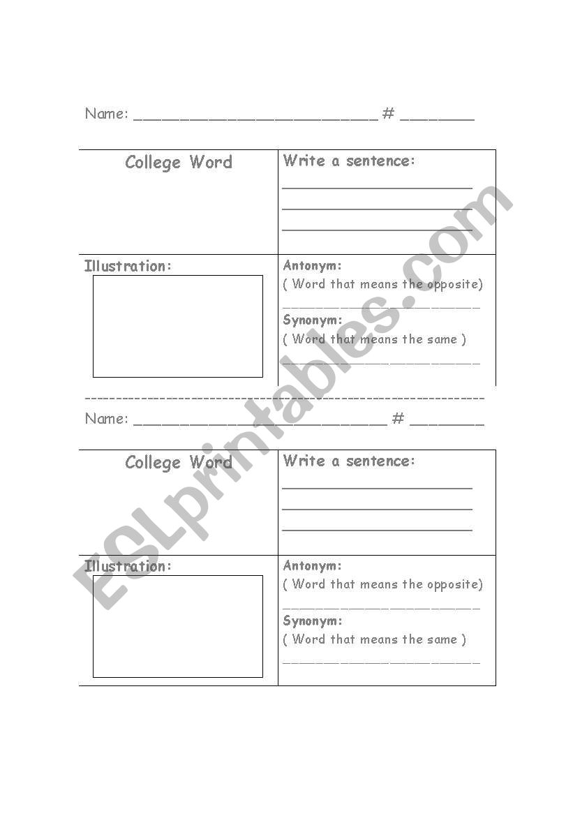 College Word Worksheet  worksheet