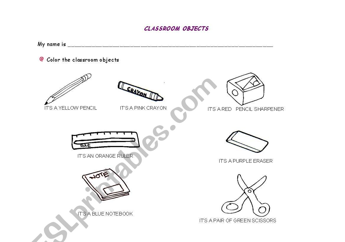 Classroom objects worksheet