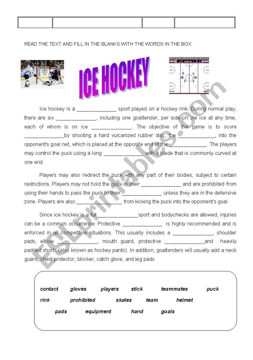 ice hockey worksheet