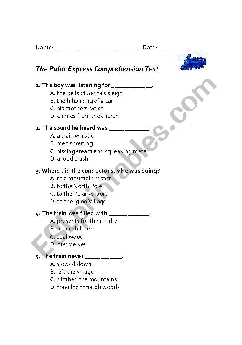 Polar Express Comprehension Test 