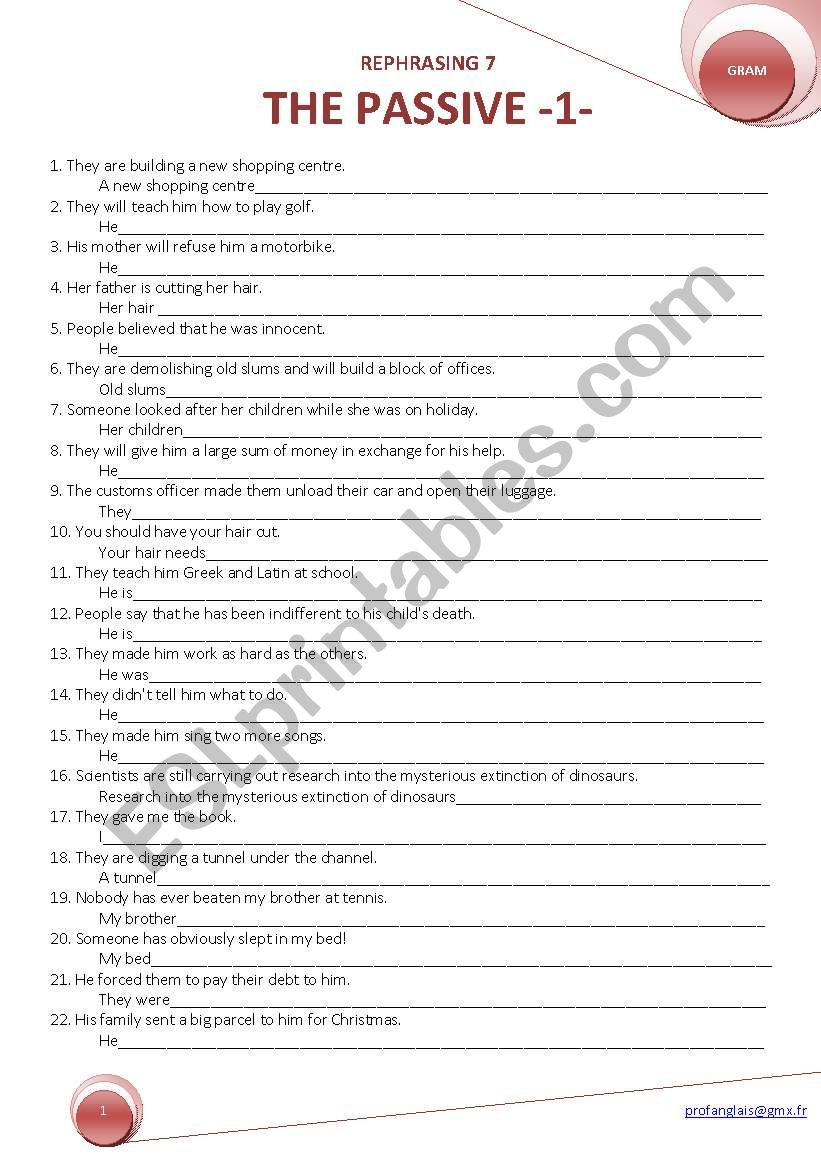 Rephrasing 7: The Passive -1- worksheet