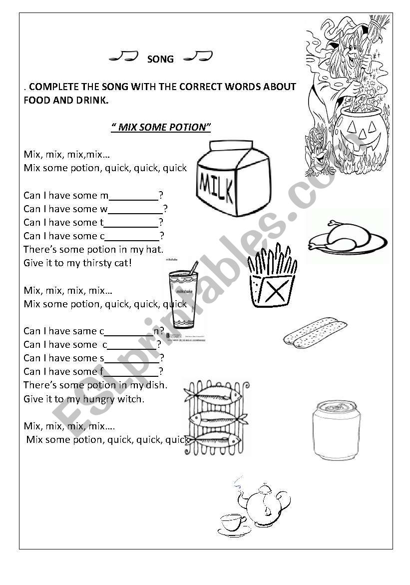 THE FOOD AND DRINKS RAP worksheet