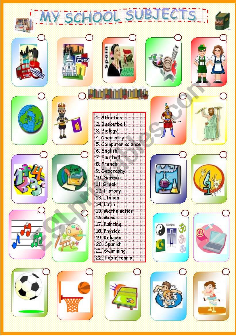 My School Subjects worksheet