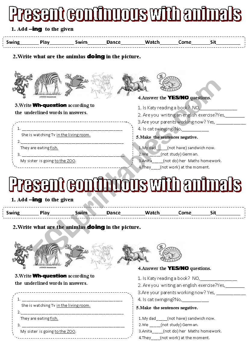 presnt continuous with animals