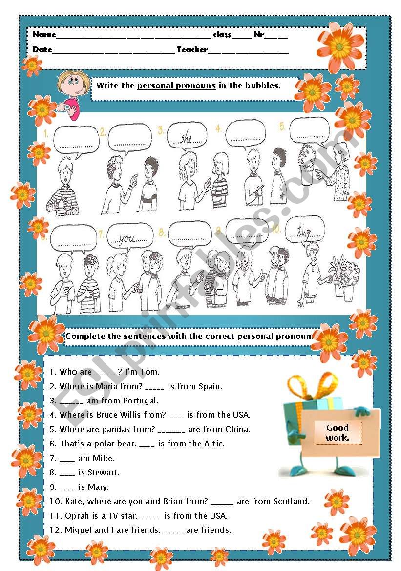 Personal Pronouns worksheet