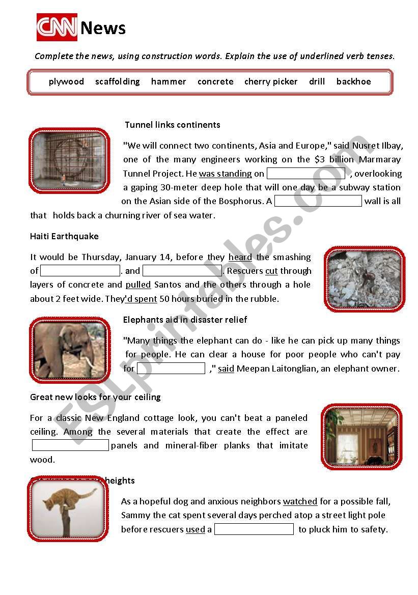 CNN news - construction words worksheet