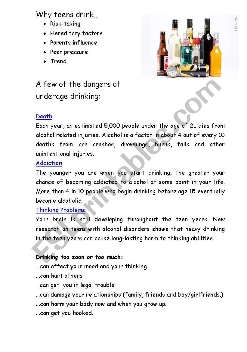 Underage Drinking  worksheet