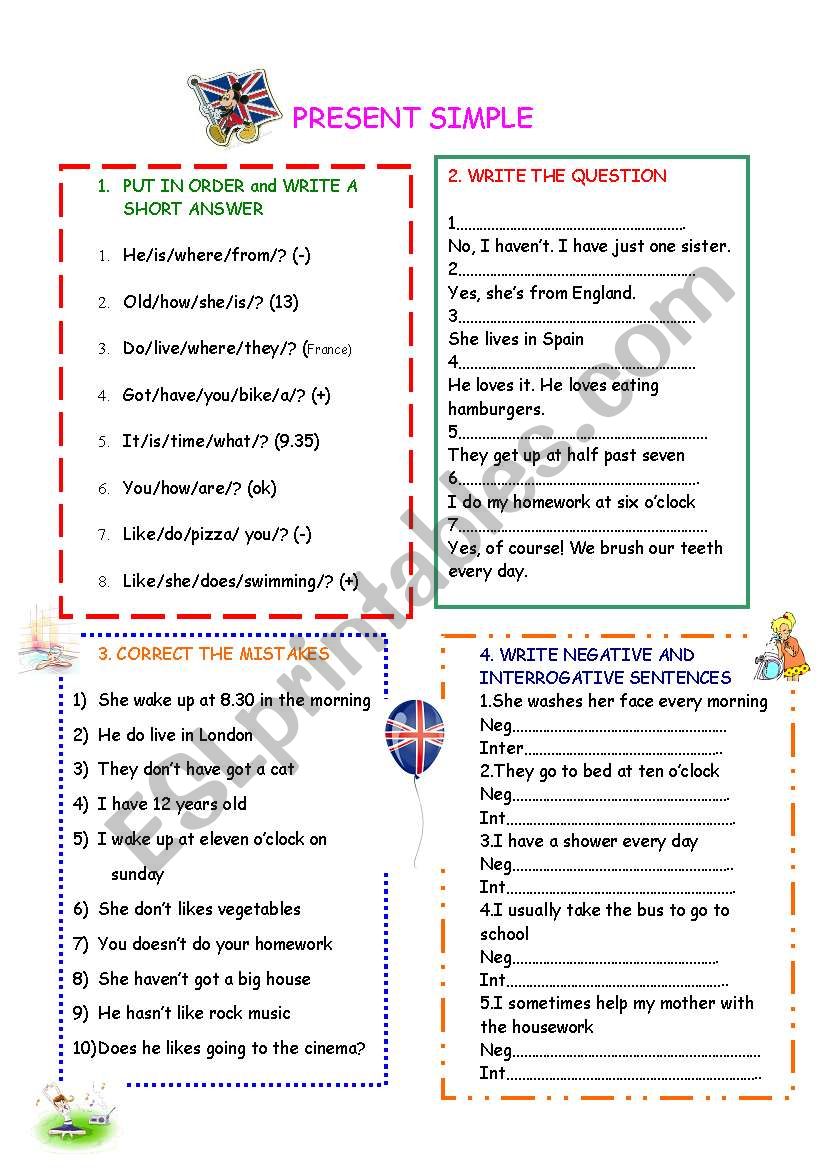 PRESENT SIMPLE TENSE worksheet