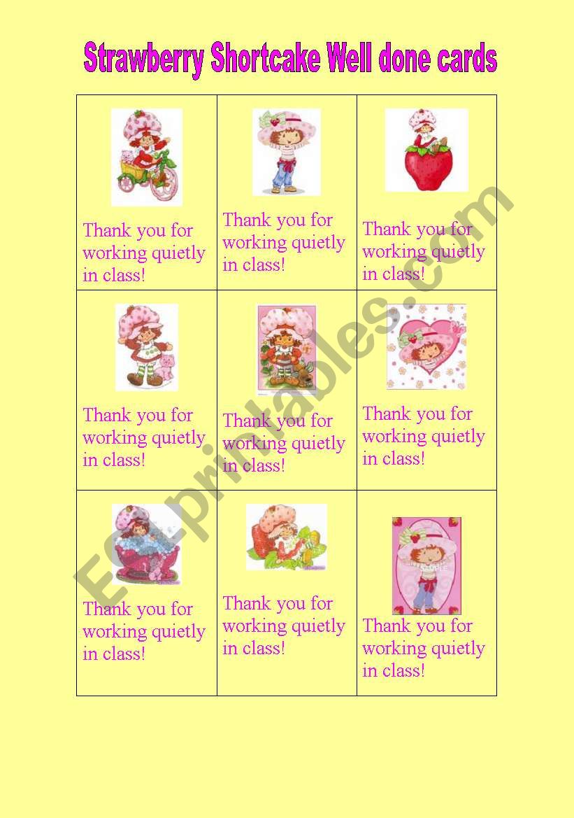 Strawberry Shortcake Well done cards