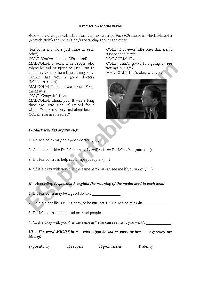 Execises on Modal verbs worksheet
