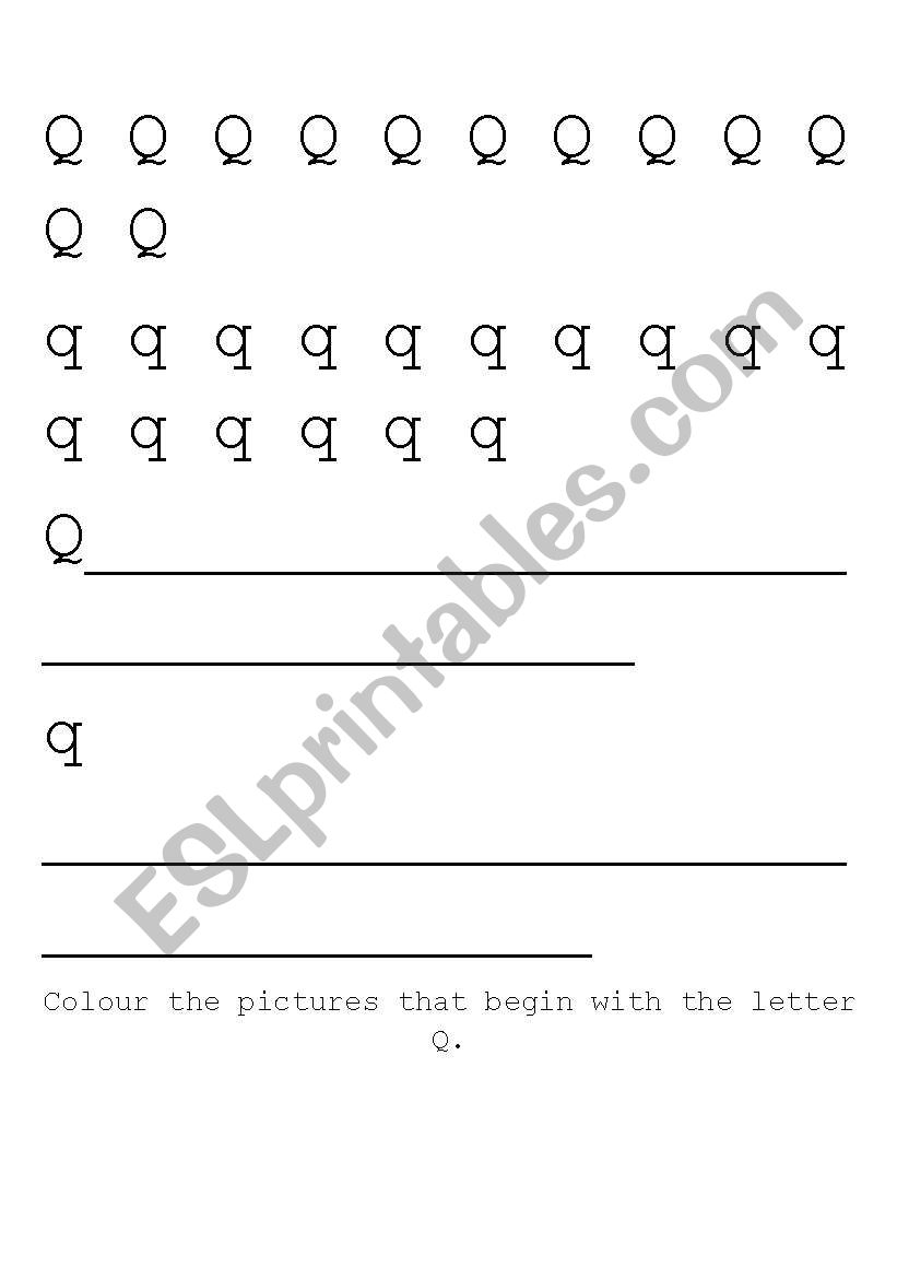Q Handwriting Sheet worksheet
