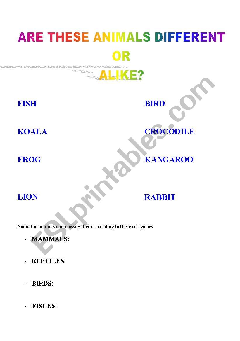 COMPARE AND CONTRAST worksheet