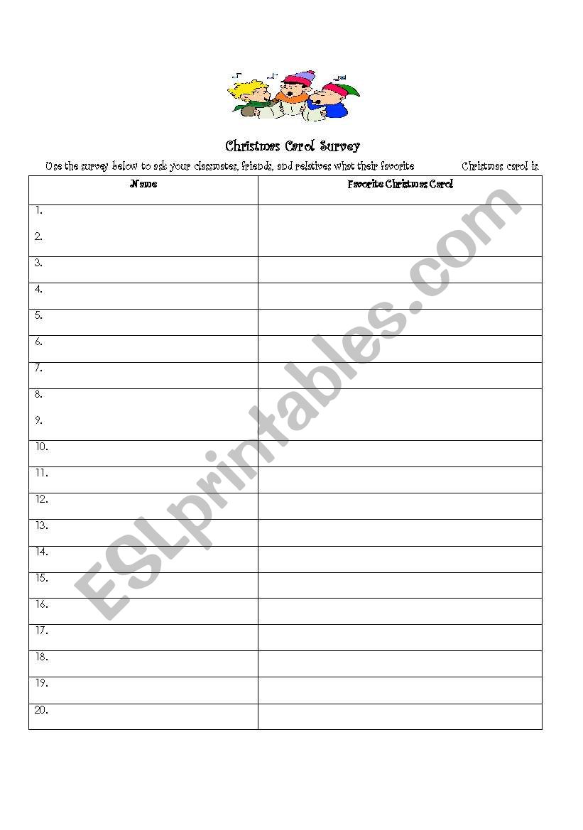 Christmas Carol survey worksheet