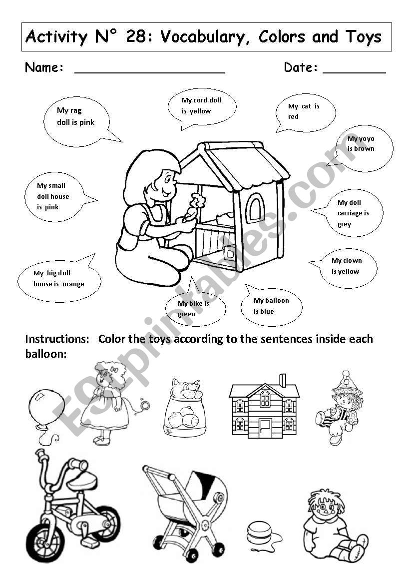 COLORS AND TOYS worksheet