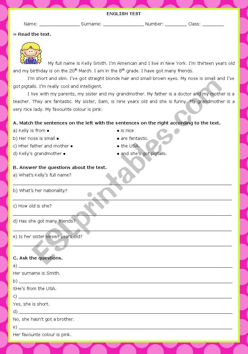 personal identification worksheet