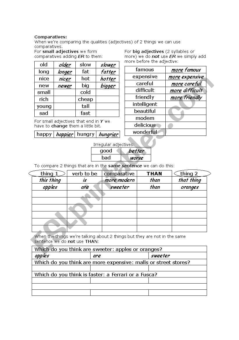 Comparatives by example worksheet