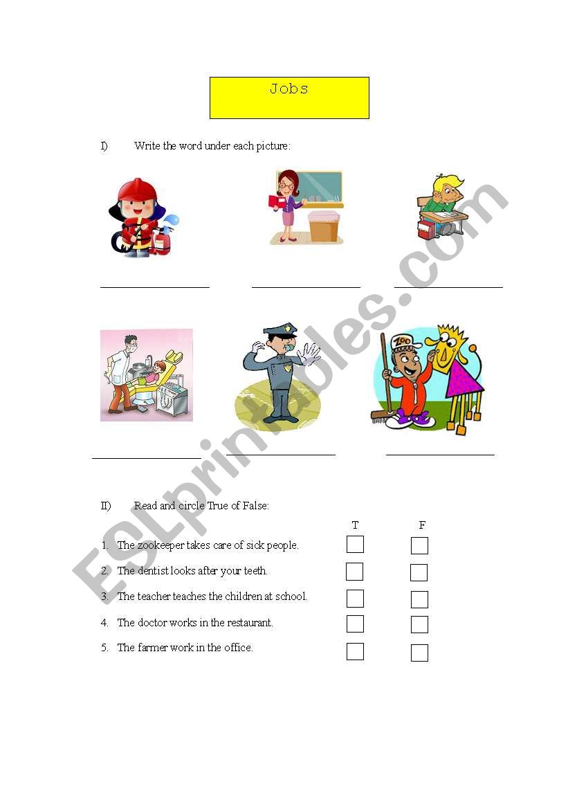 Jobs worksheet