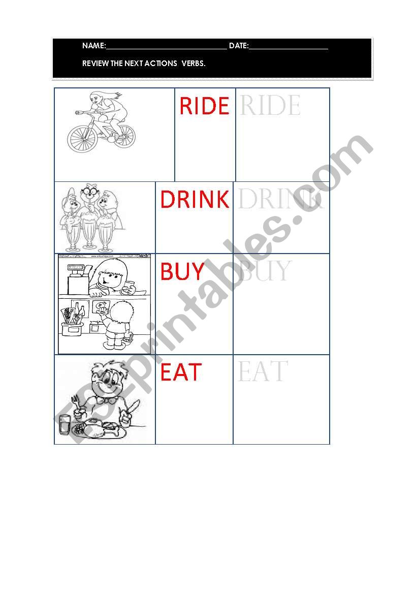 ACTIONS  VERBS  worksheet