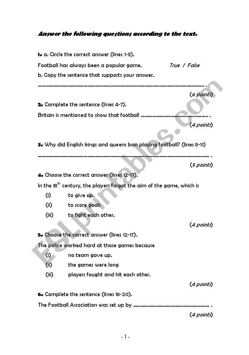 Reading comprehension and grammar test