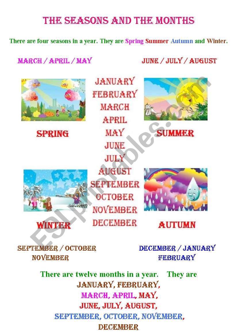 SEASONS AND MONTHS ( RE )  worksheet