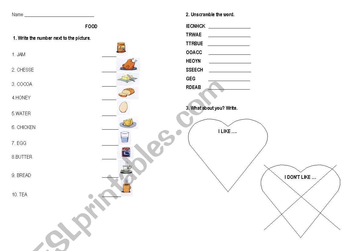 Food worksheet