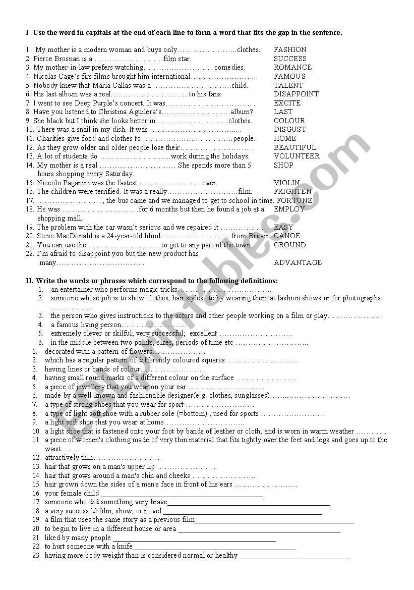 Vocabulary plus word formation