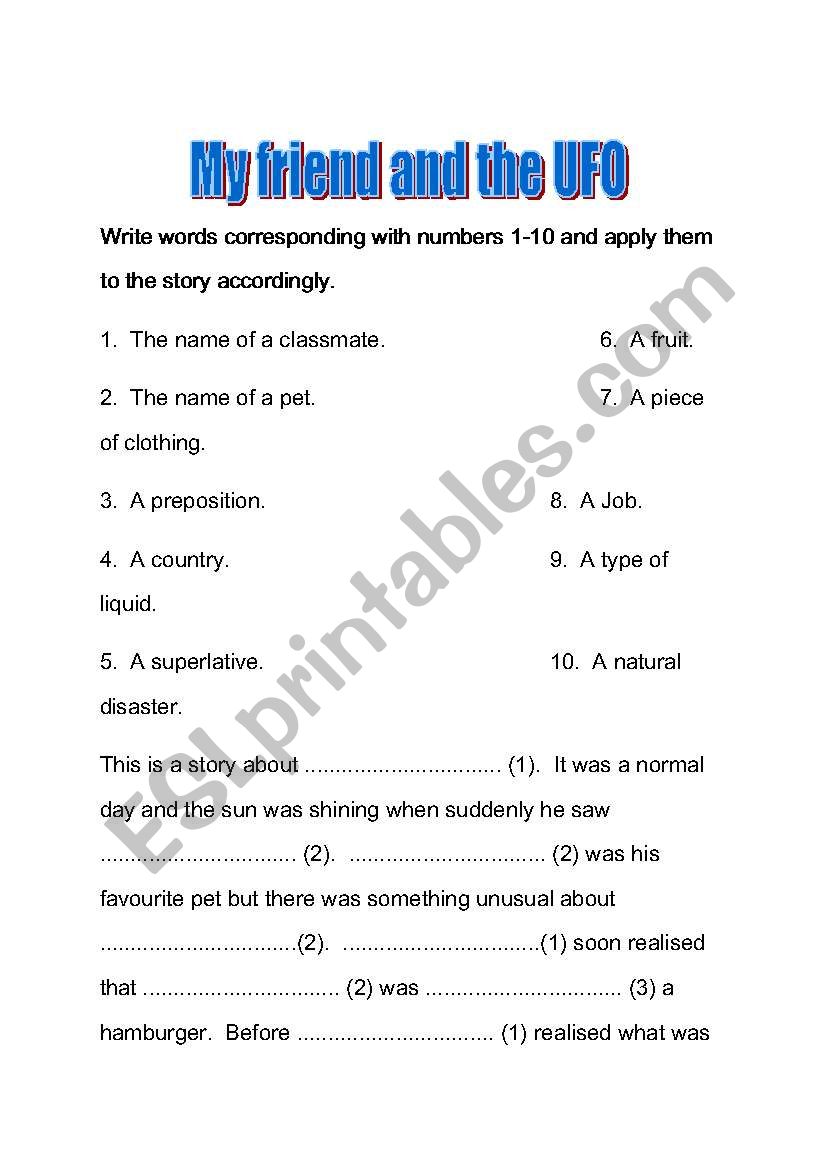 U.F.O Story worksheet